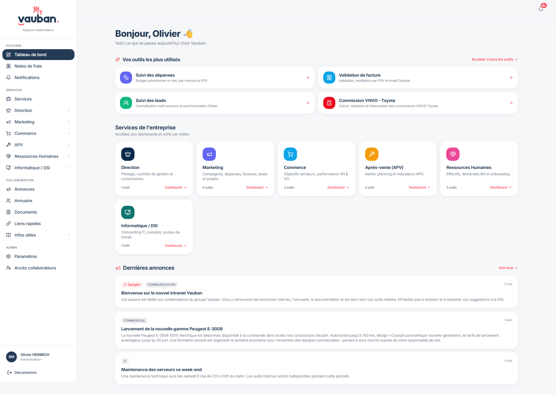 Intranet Vauban — Des outils métier conçus autour des usages réels